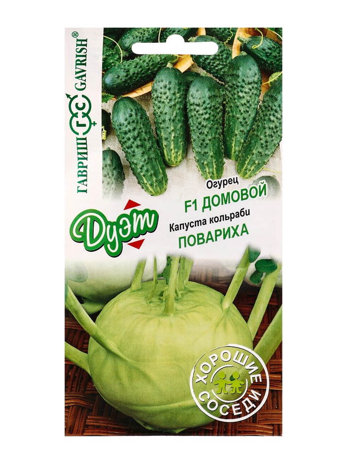 Семена Капуста кольраби «Повариха», 0.3 г + Огурец «Домовой», F1, 0.3 г, «Гавриш. Дуэт»